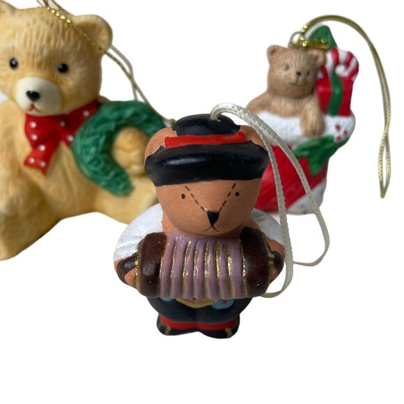 3 Pc Vintage Christmas Ornaments Ceramic Teddy and Friends u - Picture 5 of 15